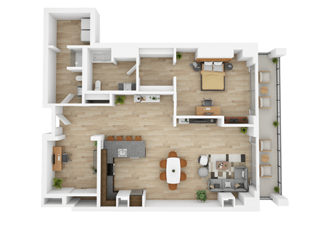 Floor plan for 1 bed, 1 bath, 1362 sqft